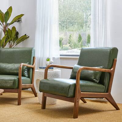 Glitzhome 30.75"H Mid-Century Modern PU Leather Accent Armchair with Rubberwood Frame - 25.75"L x 33.75"W x 30.75"H