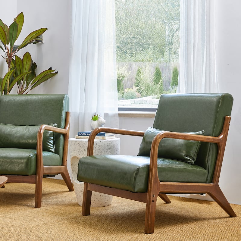 Glitzhome Set of 2 30.75"H Mid-Century Modern PU Leather Accent Chairs with Cushion - 25.75"W x 33.75"D x 30.75"H
