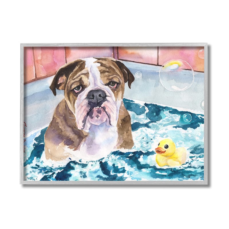 Stupell English Bulldog In Bathtub Rubber Duck Bubbles Framed Wall Art