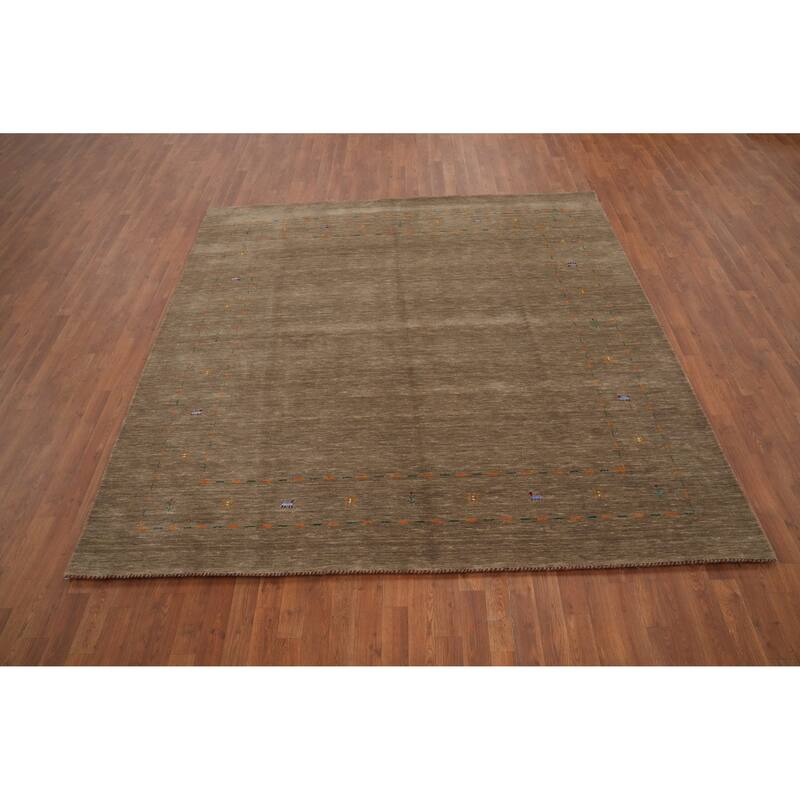 Hand Knotted Oriental 100% Wool Carpet Tribal Animal Pictorial Brown Gabbeh Area Rug - 8' 0'' X 8' 0''