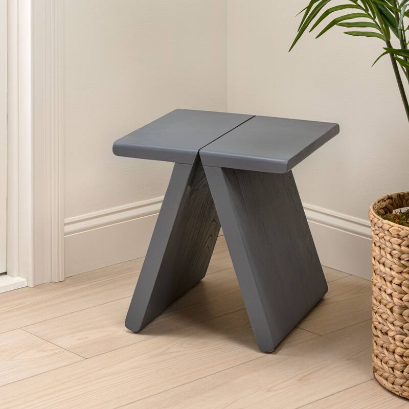 JONATHAN Y Jack Rustic Scandinavian Handcrafted Solid Mindi Wood Sculptural Base Accent Stool