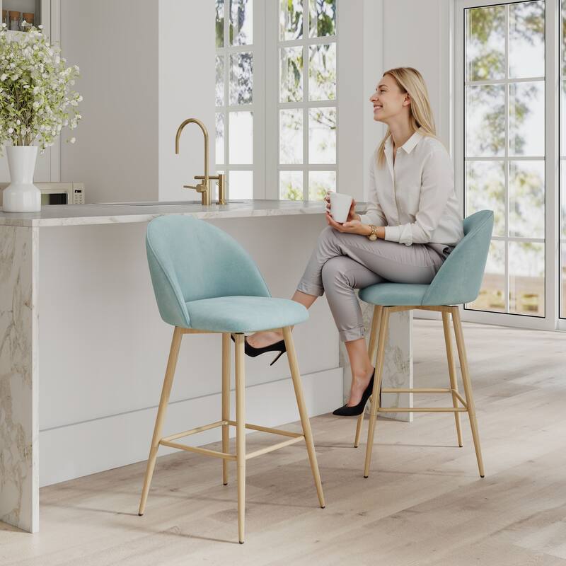 Homy Casa Set of 2 Upholstered Counter Stools with Curved Back and Metal Legs for Kitchen Islands,Breakfast Bars - N/A