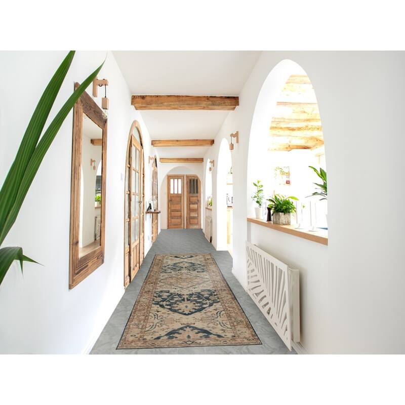 Hand Knotted Oriental 100% Wool Carpet Transitional All-Over Beige & Ivories Oushak Runner Rug - 11' 7'' X 2' 10''