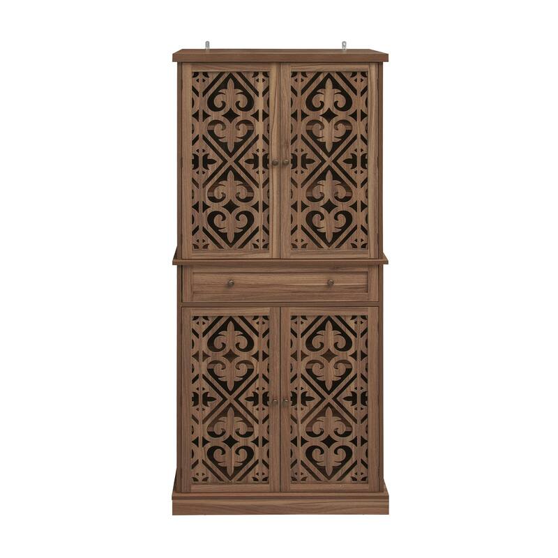 Multi-Functional Wooden Accent Cabinet, Kitchen Pantry with 1 Drawer & 4 Doors, Storage Cabinet with 4 Adjustable Shelves