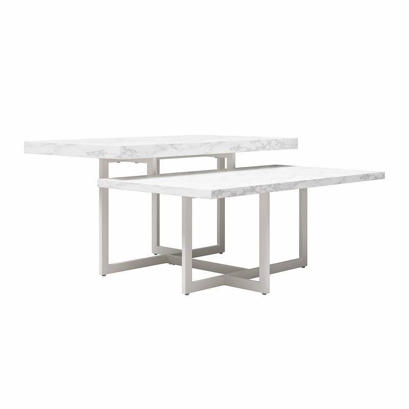 Anmytek Marble Look Nested Coffee Table Set 2 Piece White Metal Frame Modern Living Room