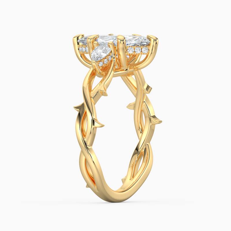 Auriya 14k Gold Marquise Lab Grown Diamond Thorn Vine Three Stone Hidden Halo Engagement Ring 1 to 5 ct. tw. (F-G, VS)