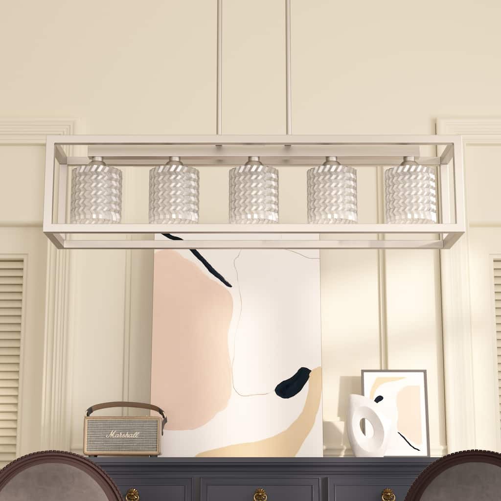 Modern Glam 5-light 37in Kitchen Island Lights Crystal Rectangle Chandelier