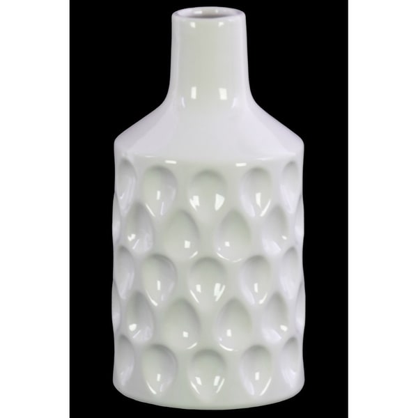 Ceramic Bottle Vase with Embossed Teardrop Pattern, Glossy White