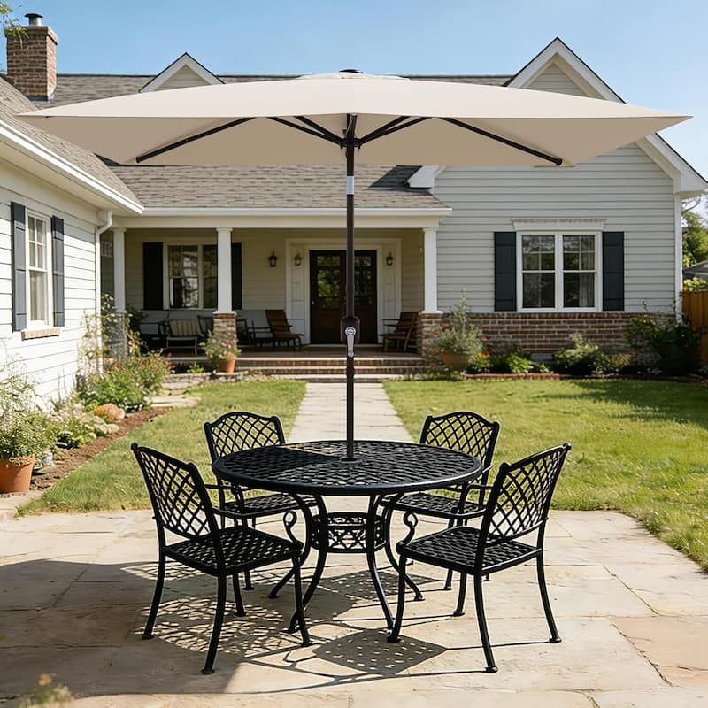 10' x 6.5' Solar Patio Umbrella with Crank and Push Button Tilt for Garden, Deck, Lawn, Pool (No Base)