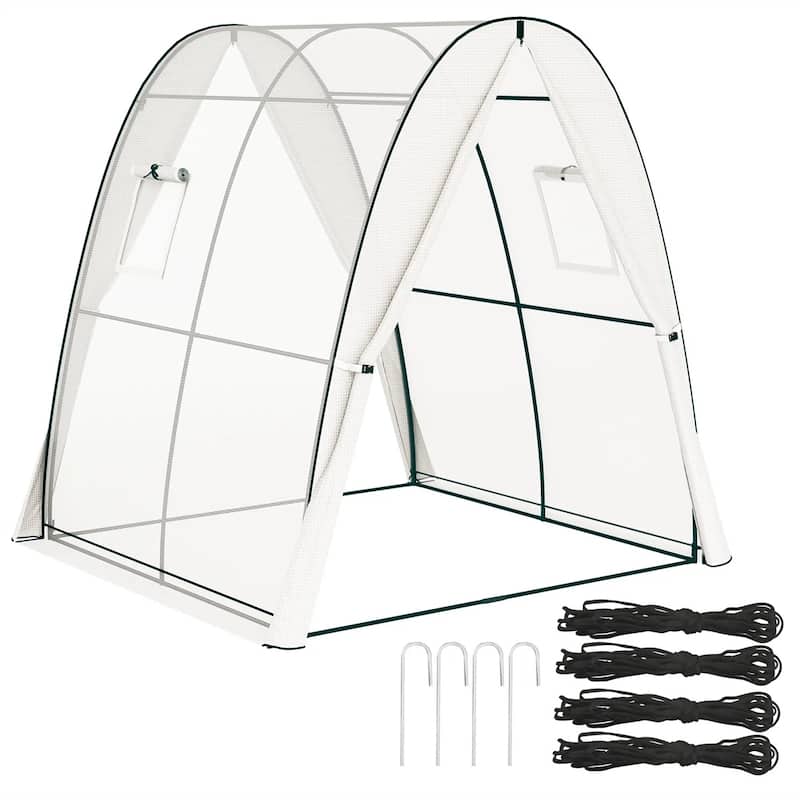 High Tunnel Garden Greenhouse with Mesh Windows and Sandbag Weight System and Zipper Access