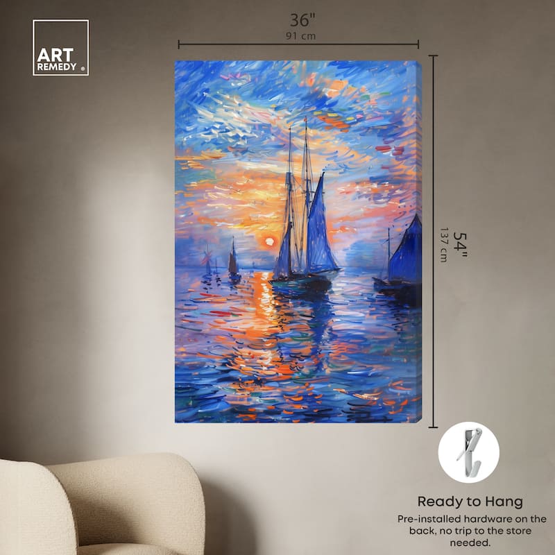 Art Remedy Night Sea Breeze Gallery Wrapped Sailing 1 Piece Canvas Wall Art