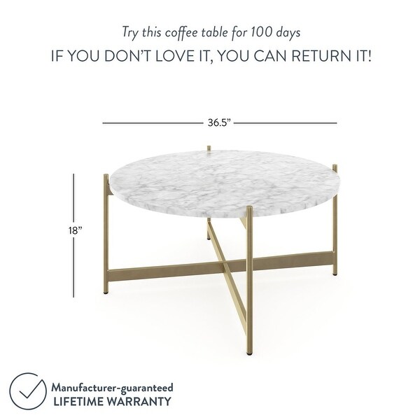 Piper White Faux Marble Gold Brass Metal Frame Round Modern Living Room Coffee Table Bed Bath Beyond 37992054