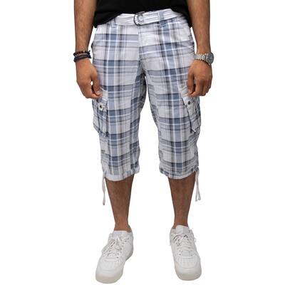 Men's Belted 18" Inseam Below Knee Plaid Cargo Shorts