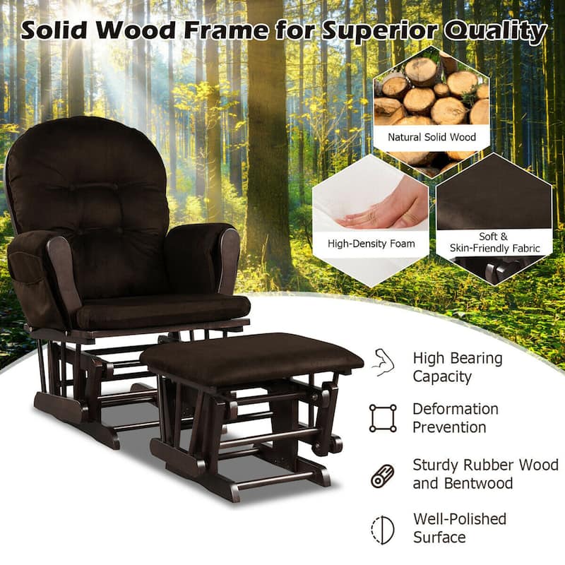 Gymax Glider and Ottoman Cushion Set Wood Baby Nursery Rocking Chair
