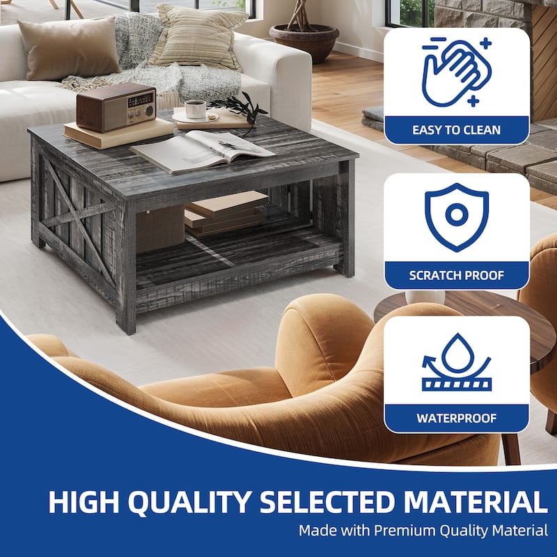 Modern Rustic Square Wood Coffee Table with Storage