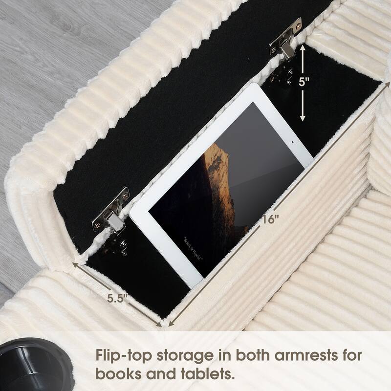 Roomfitters 106'' Convertible L-Shaped Sectional Sofa, Corduroy Corner Couch with Armrest Storage, Cup Holders, USB Charger