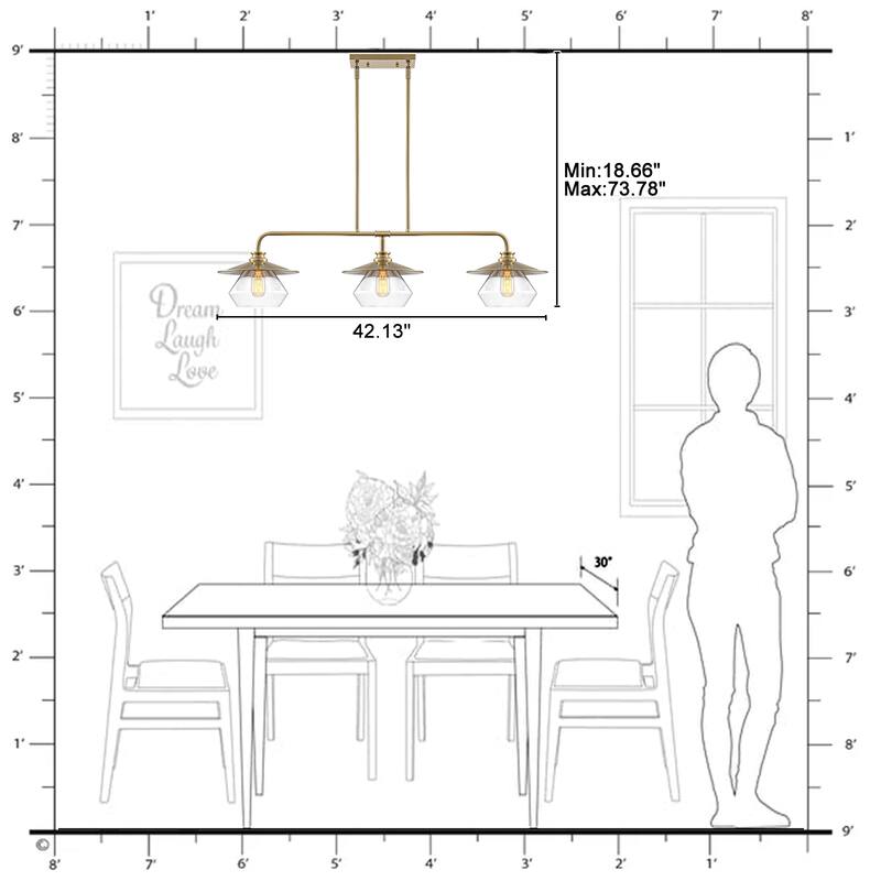 Modern 3-Light Linear Pendant Light with Clear Glass Lampshades - Dia.42.13-in