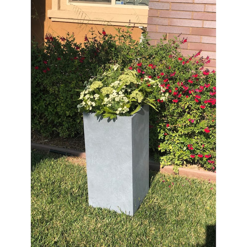 Durx-litecrete Lightweight Concrete Cement Color Tall Planter-Large - 13.8'x13.8'x27.8'