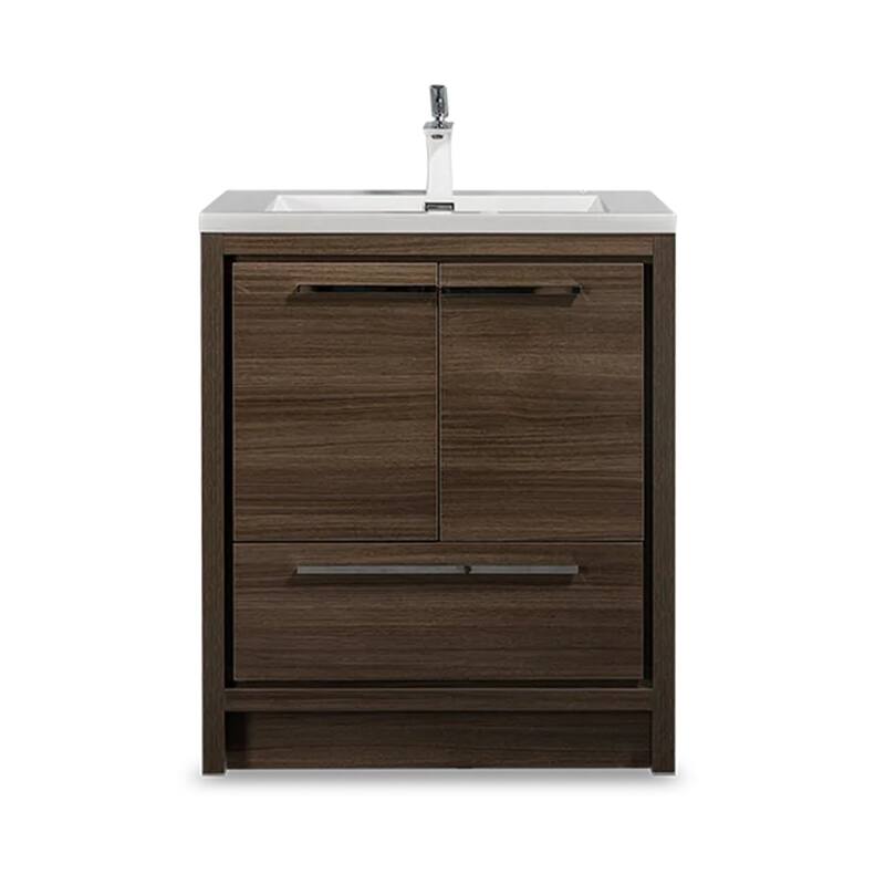 Freestanding Bathroom Vanity Set in Grey Oak with Integrated Solid Surface Sink
