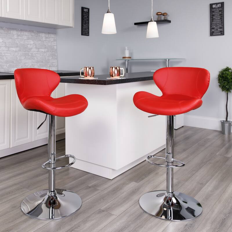 Modern Low-back Height-adjustable Chrome/Vinyl Barstools (Set of 2)