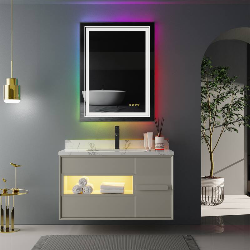 LED Wall Bathroom Mirror with Dimmer and RGB Backlit