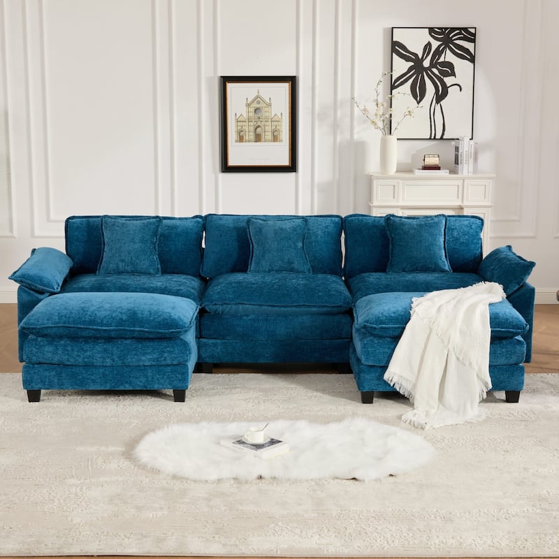 Roomfitters 3-Seater Cloud Sofa, Modern Chenille Upholstered Sectional Couch with Wide Armrests and Deep Cushions