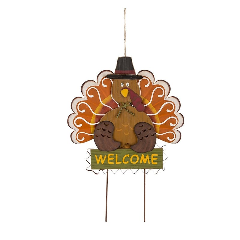 Glitzhome Thanksgiving Wooden Turkey Wall Hanging or Table Decor - D/Yard Stake