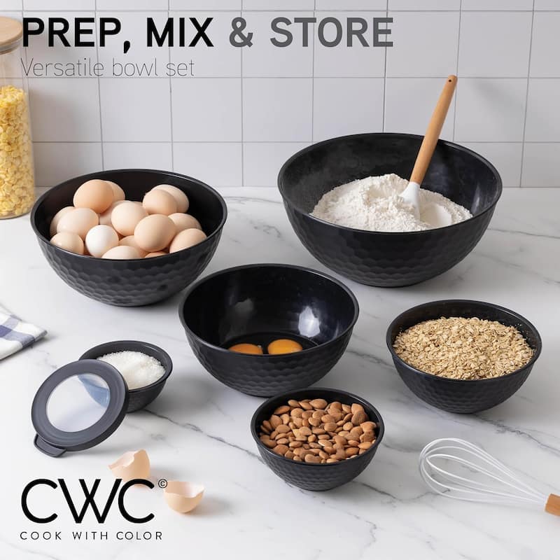 COOK WITH COLOR - 12 Piece Plastic Nesting Bowls - 6 Prep Bowls and 6 Lids, Microwave Safe