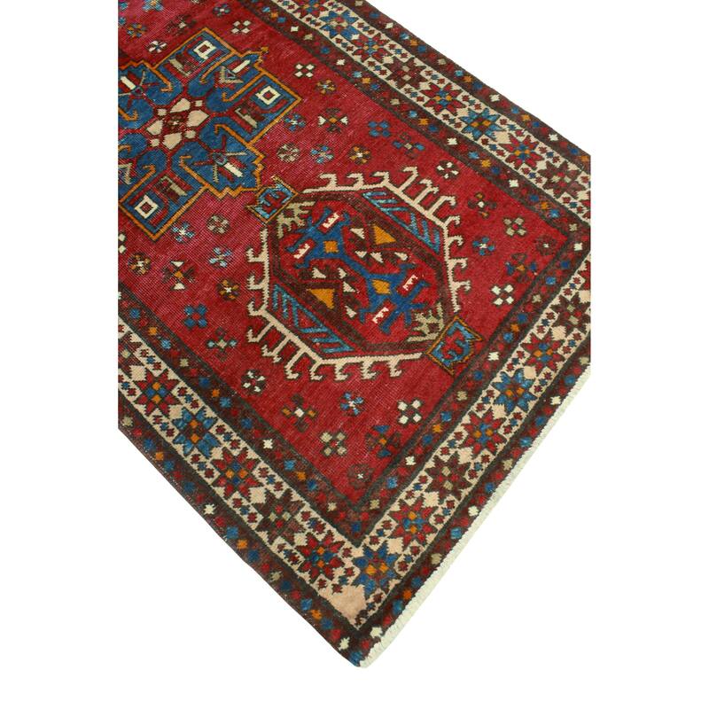 Fine Vintage Distressed Houda Red/Beige Runner - 3'1" x 10'9"
