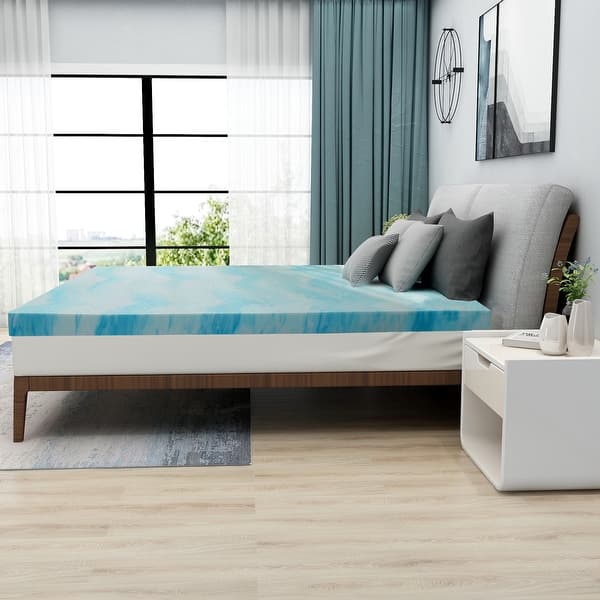 2 Inch Gel Infused Memory Foam Mattress Topper - Corrugated blue 