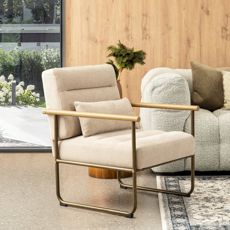 Glitzhome 33.25"H Mid-Century Modern Beige Fabric Accent Arm Chair with Metal Frame - 30.5''W X 26.25''D X 33.25''H