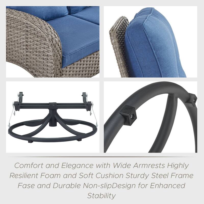 Outdoor Glider Sofa with Swivel Chair Grey-Blue - Grey