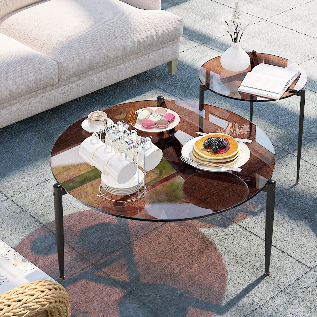 Round Glass Coffee Table Circle Center Table for Living Room Office - 32" x 16"