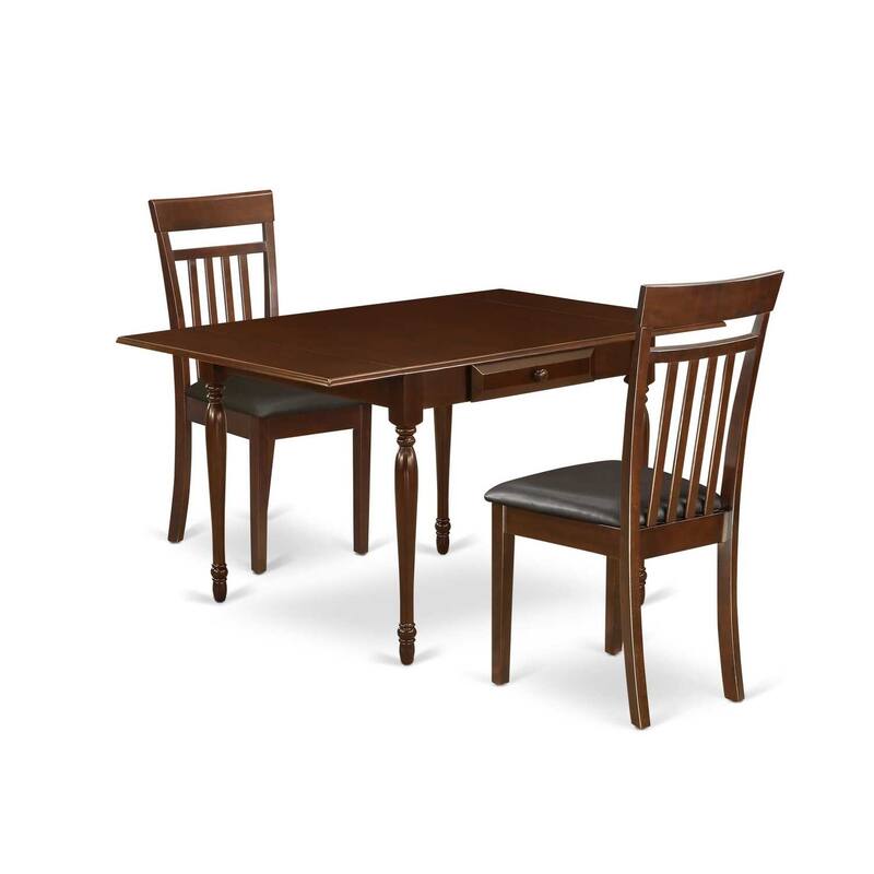 HomeStock 3-Piece Mahogany Finish Solid Wood Top with Dropleaf Dining Table Set