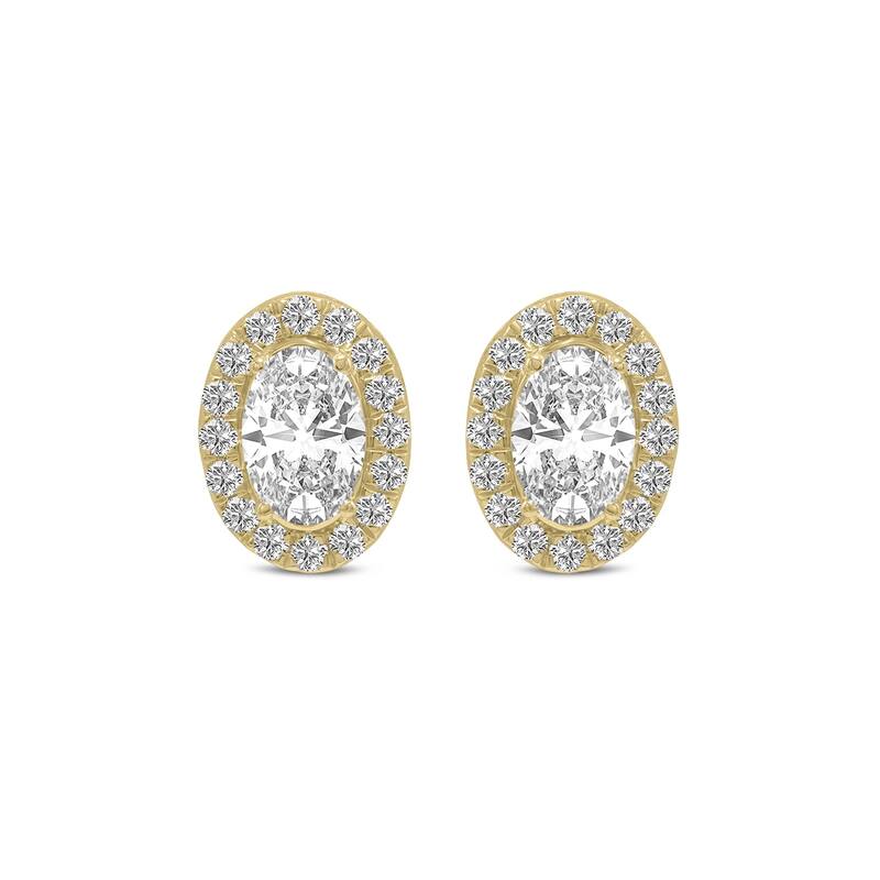 Marquee 1.50 Carat TW Oval Shape Lab Grown Diamond Halo Earrings in 14K Yellow Gold
