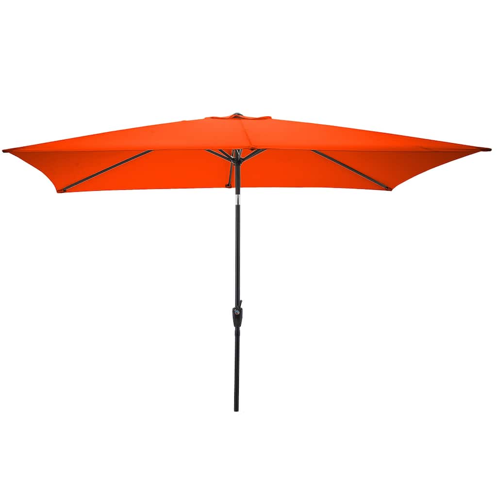 Rectangular Patio Umbrella - 10 Ft Easy Crank Sun Shade with Push Button Tilt by Pure Garden (Orange)