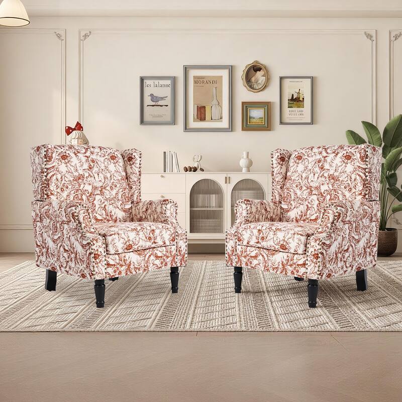 Upholstered Nailhead Trim Armchair Wingback Accent Chairs Set of 2