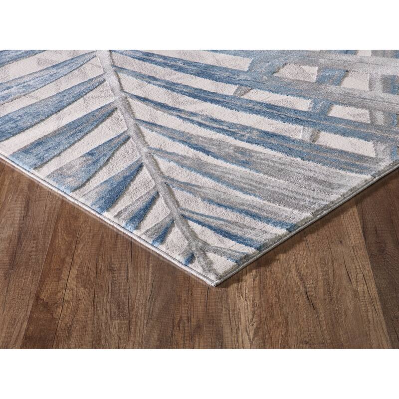 Blue Tropical Leaves Grey Blue Area Rug