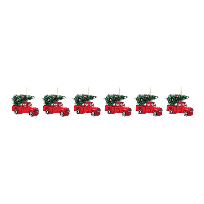 Set of 6 Glittered Glass Pickup Truck Christmas Ornaments 4.25"