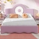 preview thumbnail 1 of 24, Twin/Full Size Upholstered Platform Bed with LED Headboard, Cute Kids Bed Frame Pink Floor Bed