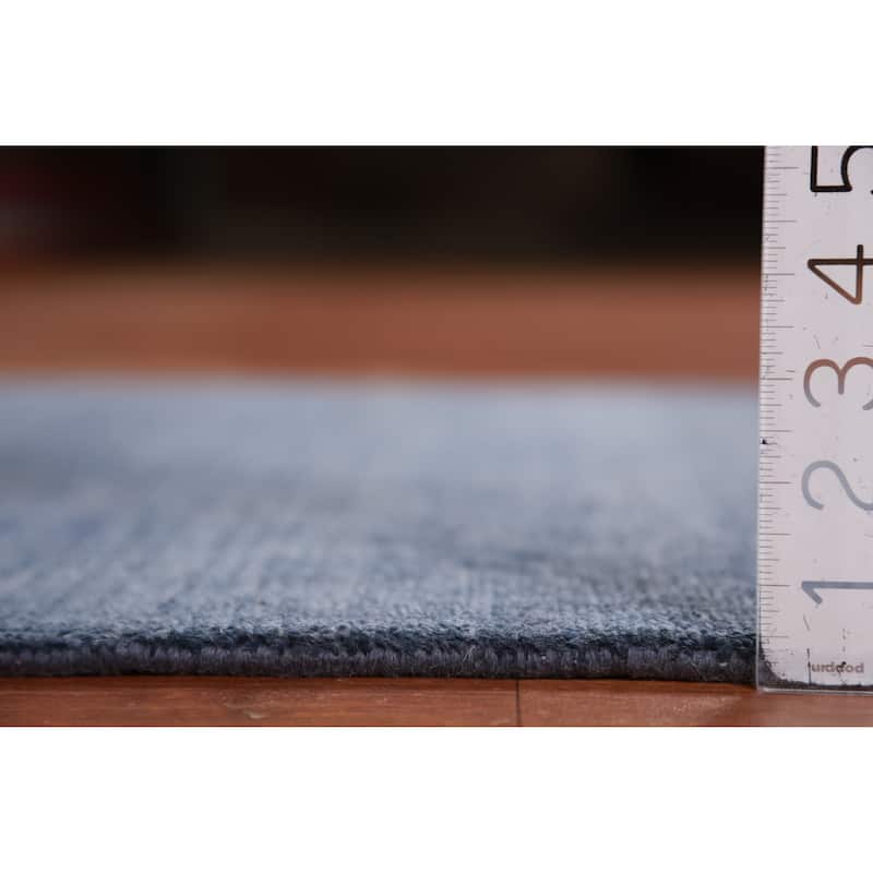 Hand Knotted Oriental 100% Wool Carpet Modern Solid Navy Blue & Blues Gabbeh Runner Rug - 7' 11'' X 2' 9''