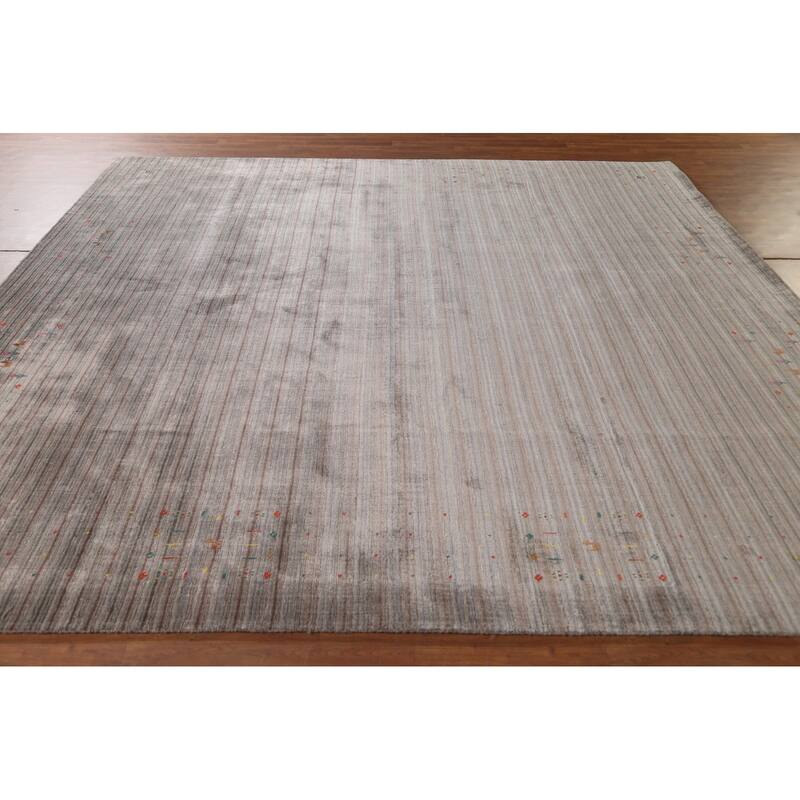 Striped Gabbeh Oriental Square Area Rug Hand-Knotted Wool Carpet - 9'10" x 9'10"