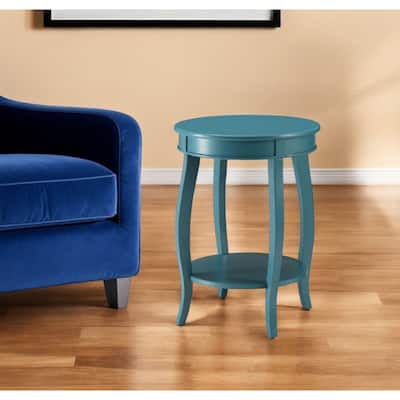 HomeRoots 24" Teal Blue Solid Wood Round End Table With Shelf - 18' X '24' X '18