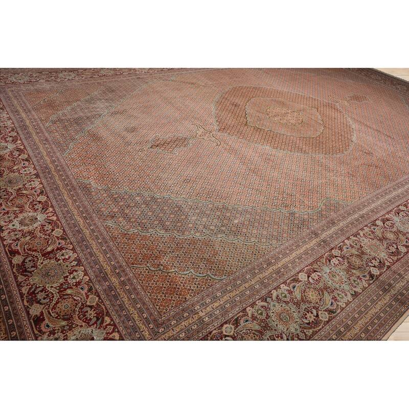Hand Knotted Beige Persian Wool & Silk Traditional Oriental Area Rug - 13' 1'' x 20'