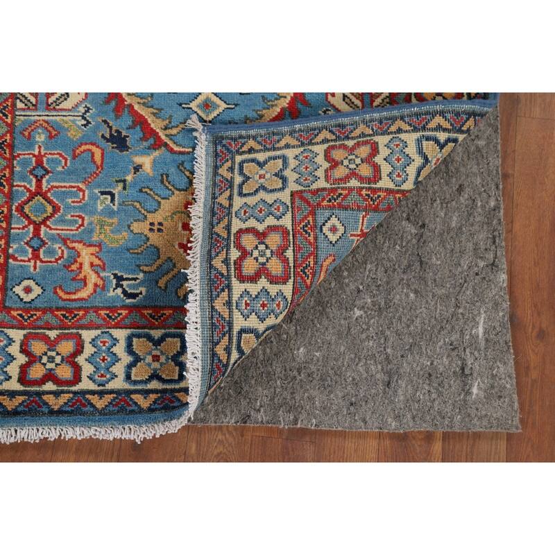 Blue Geometric Kazak Foyer Rug Hand-Knotted Wool Carpet - 2'10" x 3'11"