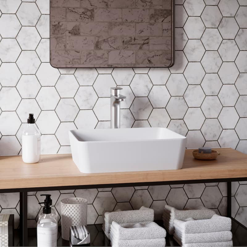 Karran Quattro Vibrant Matte White Acrylic 18 in. Rectangular Bathroom Vessel Sink