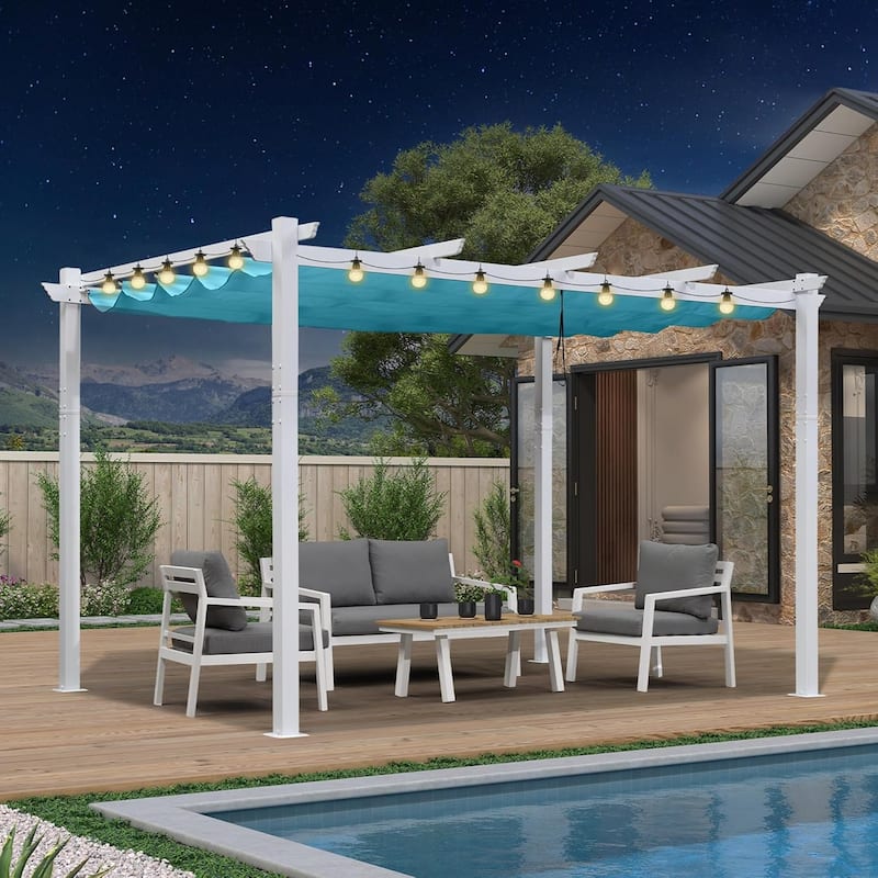 PURPLE LEAF Gazebo White Aluminium Outdoor Retractable Pergola with Canopy Cover