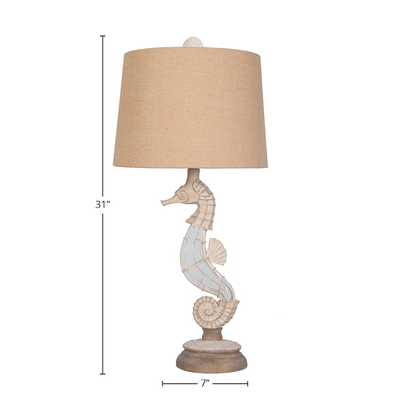 31" Seahorse Polyresin and Metal Table Lamp, Cream (Set of 2) - N/A