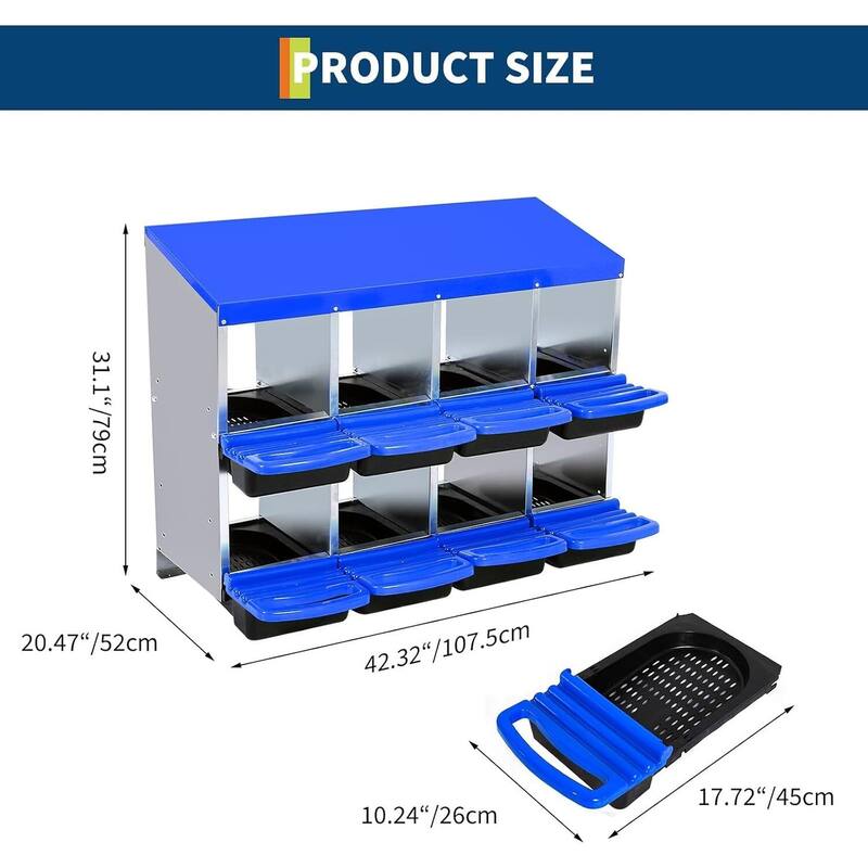 8-Hole Metal Chicken Nesting Box or Easy Cleaning