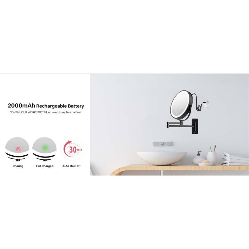 Wall Mounted Makeup Mirror with Down Double-Sided 1x/10x Magnification